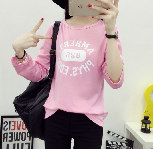 レディース　カットソー　プリント　長袖　ロングTシャツ　ロンT　ラウンドネック　ベーシック　トップス　カジュアル　キュート　大人　可愛い　フェミニン　おしゃれ　お出かけ　デイリー　グレー　ホワイト　ピンク　灰色　白　Ｍ　Ｌ　XL　XXL　大きいサイズ　送料無料