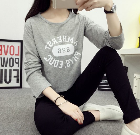 レディース　カットソー　プリント　長袖　ロングTシャツ　ロンT　ラウンドネック　ベーシック　トップス　カジュアル　キュート　大人　可愛い　フェミニン　おしゃれ　お出かけ　デイリー　グレー　ホワイト　ピンク　灰色　白　Ｍ　Ｌ　XL　XXL　大きいサイズ　送料無料