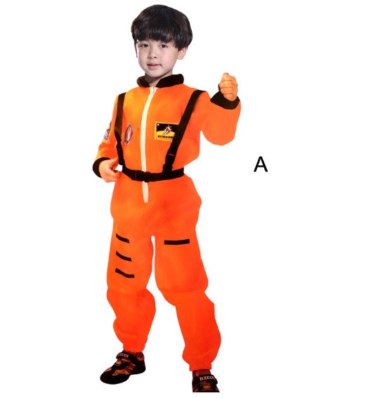 キッズ　ジュニア　コスチューム　宇宙飛行士　宇宙服　コスプレ　衣装　本格派　リアルデザイン　公演　演劇　ハロウィン　イベント　パーティ　仮装　オレンジ　ホワイト　送料無料