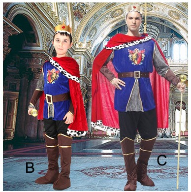 メンズ　キッズ　ジュニア　コスチューム　王子様　国王　王様　プリンス　キング　コスプレ　衣装　アニメ　大きいサイズ　本格派　リアルデザイン　公演　演劇　ハロウィン　イベント　パーティ　仮装　ブルー×レッド　送料無料