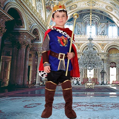 メンズ　キッズ　ジュニア　コスチューム　王子様　国王　王様　プリンス　キング　コスプレ　衣装　アニメ　大きいサイズ　本格派　リアルデザイン　公演　演劇　ハロウィン　イベント　パーティ　仮装　ブルー×レッド　送料無料