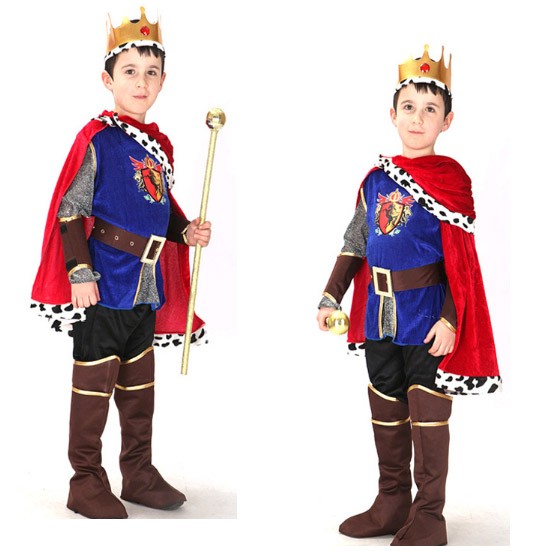 メンズ　キッズ　ジュニア　コスチューム　王子様　国王　王様　プリンス　キング　コスプレ　衣装　アニメ　大きいサイズ　本格派　リアルデザイン　公演　演劇　ハロウィン　イベント　パーティ　仮装　ブルー×レッド　送料無料