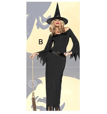 レディース　コスチューム　魔女　悪魔　魔法使い　占い師　妖精　コスプレ　衣装　フリーサイズ　本格派　リアルデザイン　公演　演劇　ハロウィン　イベント　パーティ　仮装　ブラック　送料無料