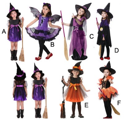 キッズ　ジュニア　コスチューム　魔女　悪魔　魔法使い　占い師　妖精　コスプレ　衣装　フリーサイズ　本格派　リアルデザイン　公演　演劇　ハロウィン　イベント　パーティ　仮装　パープル　ブラック　オレンジ　送料無料