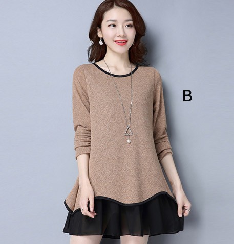 レディース　長袖　Tシャツ　カットソー　ラウンドネック　ロングスリーブ　トップス　カジュアル　キュート　大人　可愛い　フェミニン　おしゃれ　お出かけ　デイリー　グレー　ブラウン　イエロー　ネイビー　Ｌ　XL　2XL　3XL　4XL　5XL　大きいサイズ　送料無料