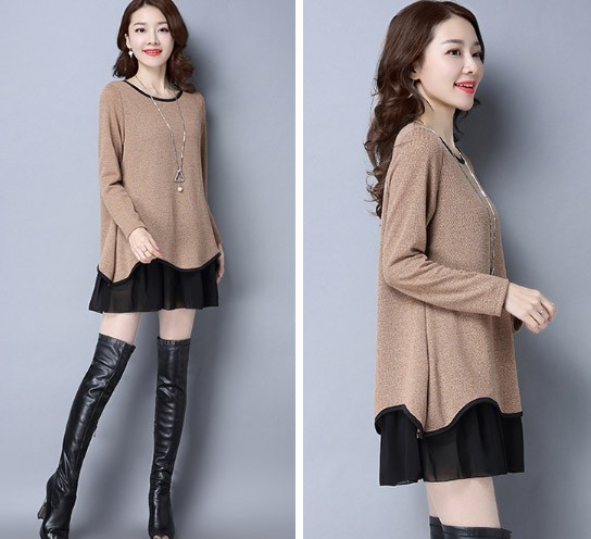 レディース　長袖　Tシャツ　カットソー　ラウンドネック　ロングスリーブ　トップス　カジュアル　キュート　大人　可愛い　フェミニン　おしゃれ　お出かけ　デイリー　グレー　ブラウン　イエロー　ネイビー　Ｌ　XL　2XL　3XL　4XL　5XL　大きいサイズ　送料無料