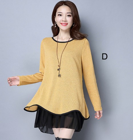 レディース　長袖　Tシャツ　カットソー　ラウンドネック　ロングスリーブ　トップス　カジュアル　キュート　大人　可愛い　フェミニン　おしゃれ　お出かけ　デイリー　グレー　ブラウン　イエロー　ネイビー　Ｌ　XL　2XL　3XL　4XL　5XL　大きいサイズ　送料無料