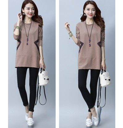 レディース　カットソー　長袖　Tシャツ　クルーネック　ロングスリーブ　トップス　カジュアル　キュート　大人　可愛い　フェミニン　おしゃれ　お出かけ　デイリー　グレー　ブラウン　茶色　灰色　M　Ｌ　XL　2XL　3XL　4XL　大きいサイズ　送料無料