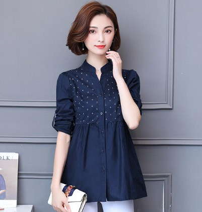 レディース　ブラウス　カットソー　長袖　ロングスリーブ　トップス　カジュアル　キュート　大人　可愛い　フェミニン　おしゃれ　お出かけ　デイリー　レッド　ブルー　ネイビー　赤　青　紺色　M　Ｌ　XL　2XL　3XL　4XL　5XL　大きいサイズ　送料無料