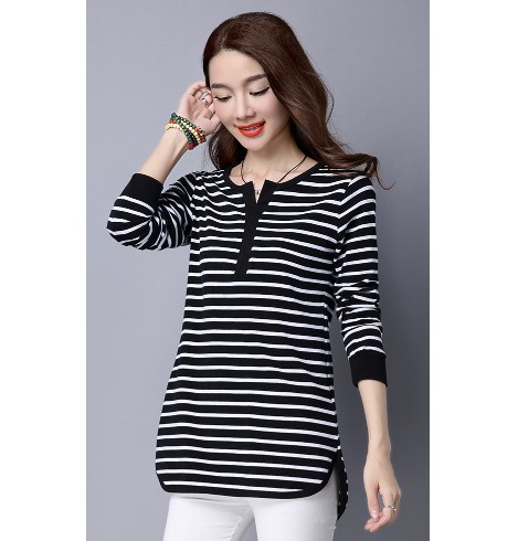 レディース　ボーダー　カットソー　Tシャツ　ヘンリーネック　長袖　ロングスリーブ　トップス　カジュアル　キュート　大人　可愛い　フェミニン　おしゃれ　お出かけ　デイリー　ブラック　ネイビー　黒　紺色　S　M　Ｌ　XL　2XL　3XL　4XL　大きいサイズ　送料無料