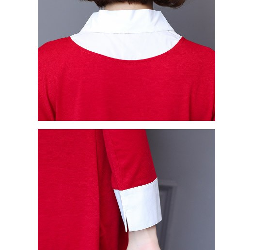 レディース　カットソー　Tシャツ　Uネック　長袖　ロング丈　トップス　カジュアル　キュート　大人　可愛い　フェミニン　おしゃれ　お出かけ　デイリー　ブラック　ネイビー　レッド　赤　黒　紺色　M　Ｌ　XL　2XL　3XL　4XL　5XL　大きいサイズ　送料無料