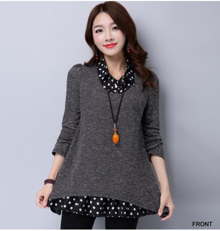 レディース　カットソー　Tシャツ　Uネック　長袖　ロング丈　トップス　カジュアル　キュート　大人　可愛い　フェミニン　おしゃれ　お出かけ　デイリー　グレー　灰色　Ｌ　XL　2XL　3XL　4XL　5XL　大きいサイズ　送料無料