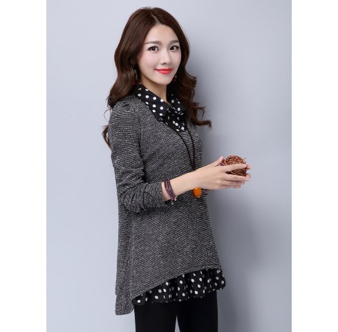 レディース　カットソー　Tシャツ　Uネック　長袖　ロング丈　トップス　カジュアル　キュート　大人　可愛い　フェミニン　おしゃれ　お出かけ　デイリー　グレー　灰色　Ｌ　XL　2XL　3XL　4XL　5XL　大きいサイズ　送料無料