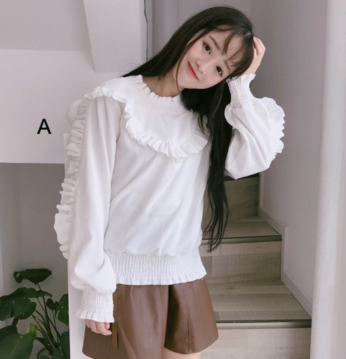 レディース　コーデュロイ　シャツ　ブラウス　フリル　トップス　カジュアル　キュート　大人　可愛い　フェミニン　セクシー　おしゃれ　お出かけ　デイリー　イエロー　ピンク　ホワイト　黄色　白　フリーサイズ　ワンサイズ　送料無料