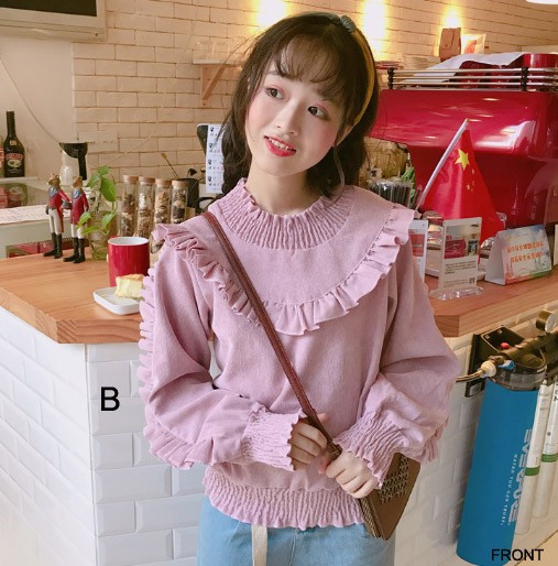 レディース　コーデュロイ　シャツ　ブラウス　フリル　トップス　カジュアル　キュート　大人　可愛い　フェミニン　セクシー　おしゃれ　お出かけ　デイリー　イエロー　ピンク　ホワイト　黄色　白　フリーサイズ　ワンサイズ　送料無料