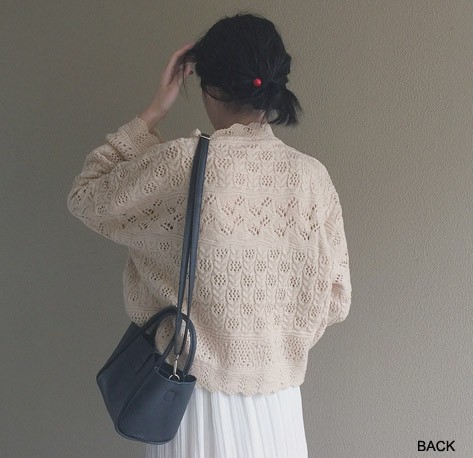 レディース　ニット　セーター　透かし編み　レース編み　長袖　ゆったり　トップス　カジュアル　キュート　大人　可愛い　フェミニン　おしゃれ　お出かけ　デイリー　ベージュ　ブラウン　フリーサイズ　ワンサイズ　送料無料