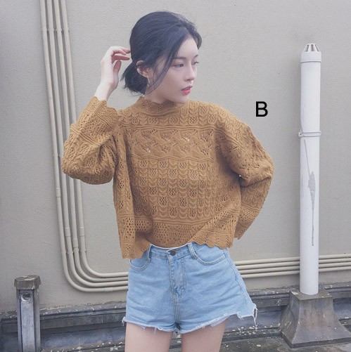 レディース　ニット　セーター　透かし編み　レース編み　長袖　ゆったり　トップス　カジュアル　キュート　大人　可愛い　フェミニン　おしゃれ　お出かけ　デイリー　ベージュ　ブラウン　フリーサイズ　ワンサイズ　送料無料