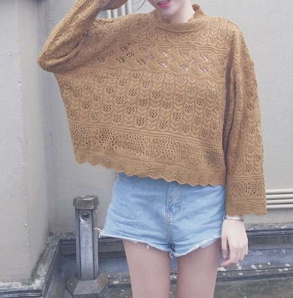 レディース　ニット　セーター　透かし編み　レース編み　長袖　ゆったり　トップス　カジュアル　キュート　大人　可愛い　フェミニン　おしゃれ　お出かけ　デイリー　ベージュ　ブラウン　フリーサイズ　ワンサイズ　送料無料