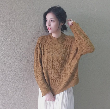 レディース　ニット　セーター　透かし編み　レース編み　長袖　ゆったり　トップス　カジュアル　キュート　大人　可愛い　フェミニン　おしゃれ　お出かけ　デイリー　ベージュ　ブラウン　フリーサイズ　ワンサイズ　送料無料