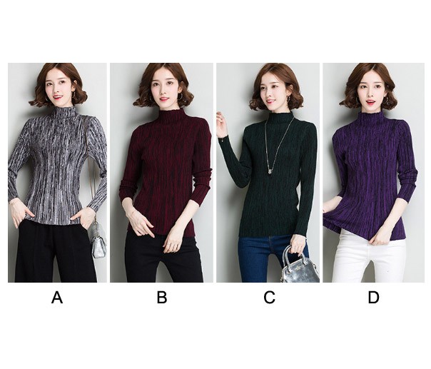 レディース　ニット　セーター　シングルネック　ハイネック　長袖　ロングスリーブ　秋　冬　トップス　カジュアル　キュート　大人　可愛い　フェミニン　おしゃれ　お出かけ　デイリー　ブラック　パープル　黒　紫　M　L　サイズ　送料無料