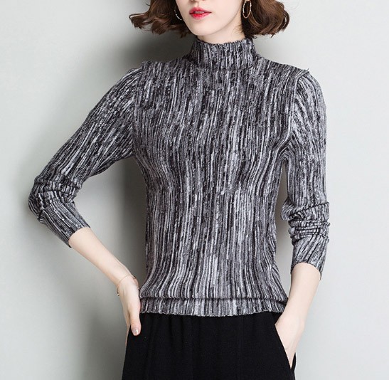 レディース　ニット　セーター　シングルネック　ハイネック　長袖　ロングスリーブ　秋　冬　トップス　カジュアル　キュート　大人　可愛い　フェミニン　おしゃれ　お出かけ　デイリー　ブラック　パープル　黒　紫　M　L　サイズ　送料無料