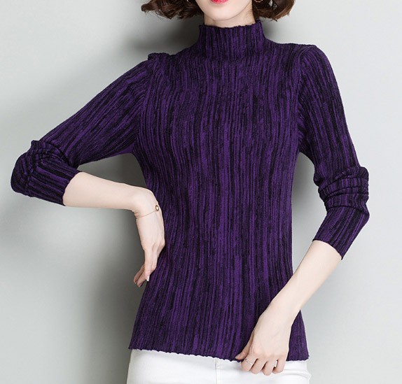 レディース　ニット　セーター　シングルネック　ハイネック　長袖　ロングスリーブ　秋　冬　トップス　カジュアル　キュート　大人　可愛い　フェミニン　おしゃれ　お出かけ　デイリー　ブラック　パープル　黒　紫　M　L　サイズ　送料無料