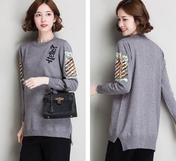 レディース　ニット　セーター　クルーネック　長袖　ロングスリーブ　秋　冬　トップス　カジュアル　キュート　大人　可愛い　フェミニン　おしゃれ　お出かけ　デイリー　グレー　グリーン　ワインレッド　ブラック　M　L　サイズ　送料無料