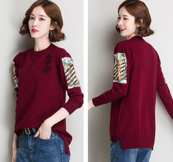 レディース　ニット　セーター　クルーネック　長袖　ロングスリーブ　秋　冬　トップス　カジュアル　キュート　大人　可愛い　フェミニン　おしゃれ　お出かけ　デイリー　グレー　グリーン　ワインレッド　ブラック　M　L　サイズ　送料無料