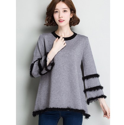 レディース　ニット　セーター　フリンジ　七分袖　ロングスリーブ　秋　冬　トップス　カジュアル　キュート　大人　可愛い　フェミニン　セクシー　おしゃれ　お出かけ　デイリー　グレー　ワインレッド　M　L　サイズ　送料無料