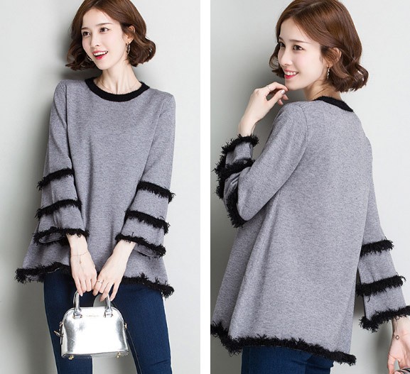レディース　ニット　セーター　フリンジ　七分袖　ロングスリーブ　秋　冬　トップス　カジュアル　キュート　大人　可愛い　フェミニン　セクシー　おしゃれ　お出かけ　デイリー　グレー　ワインレッド　M　L　サイズ　送料無料