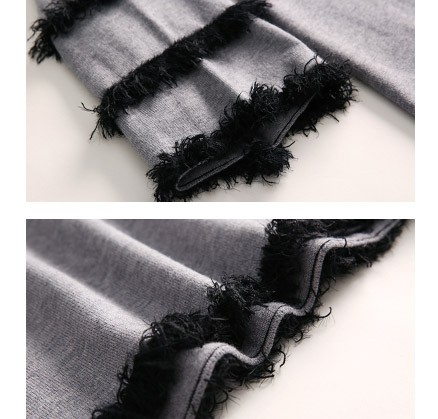 レディース　ニット　セーター　フリンジ　七分袖　ロングスリーブ　秋　冬　トップス　カジュアル　キュート　大人　可愛い　フェミニン　セクシー　おしゃれ　お出かけ　デイリー　グレー　ワインレッド　M　L　サイズ　送料無料