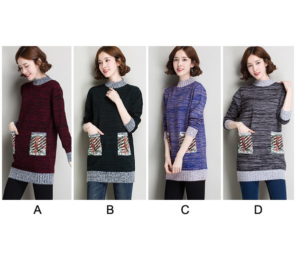 レディース　ニット　セーター　シングルネック　ハイネック　ポケット付き　長袖　ロングスリーブ　秋　冬　トップス　カジュアル　キュート　大人　可愛い　フェミニン　おしゃれ　お出かけ　デイリー　グレー　ワインレッド　ブラック　ネイビー　M　L　サイズ　送料無料