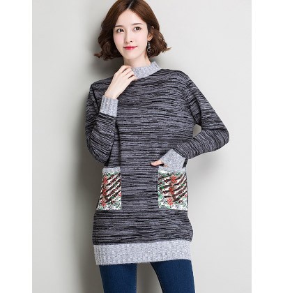 レディース　ニット　セーター　シングルネック　ハイネック　ポケット付き　長袖　ロングスリーブ　秋　冬　トップス　カジュアル　キュート　大人　可愛い　フェミニン　おしゃれ　お出かけ　デイリー　グレー　ワインレッド　ブラック　ネイビー　M　L　サイズ　送料無料