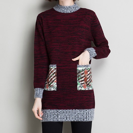 レディース　ニット　セーター　シングルネック　ハイネック　ポケット付き　長袖　ロングスリーブ　秋　冬　トップス　カジュアル　キュート　大人　可愛い　フェミニン　おしゃれ　お出かけ　デイリー　グレー　ワインレッド　ブラック　ネイビー　M　L　サイズ　送料無料