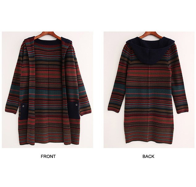 レディース　ニット　セーター　フード付き　ボーダー　ジャケット　コート　秋　冬　アウター　カジュアル　長袖　キュート　大人　可愛い　フェミニン　きれいめ　エレガント　おしゃれ　お出かけ　お呼ばれ　デイリー　フリーサイズ　ワンサイズ　送料無料