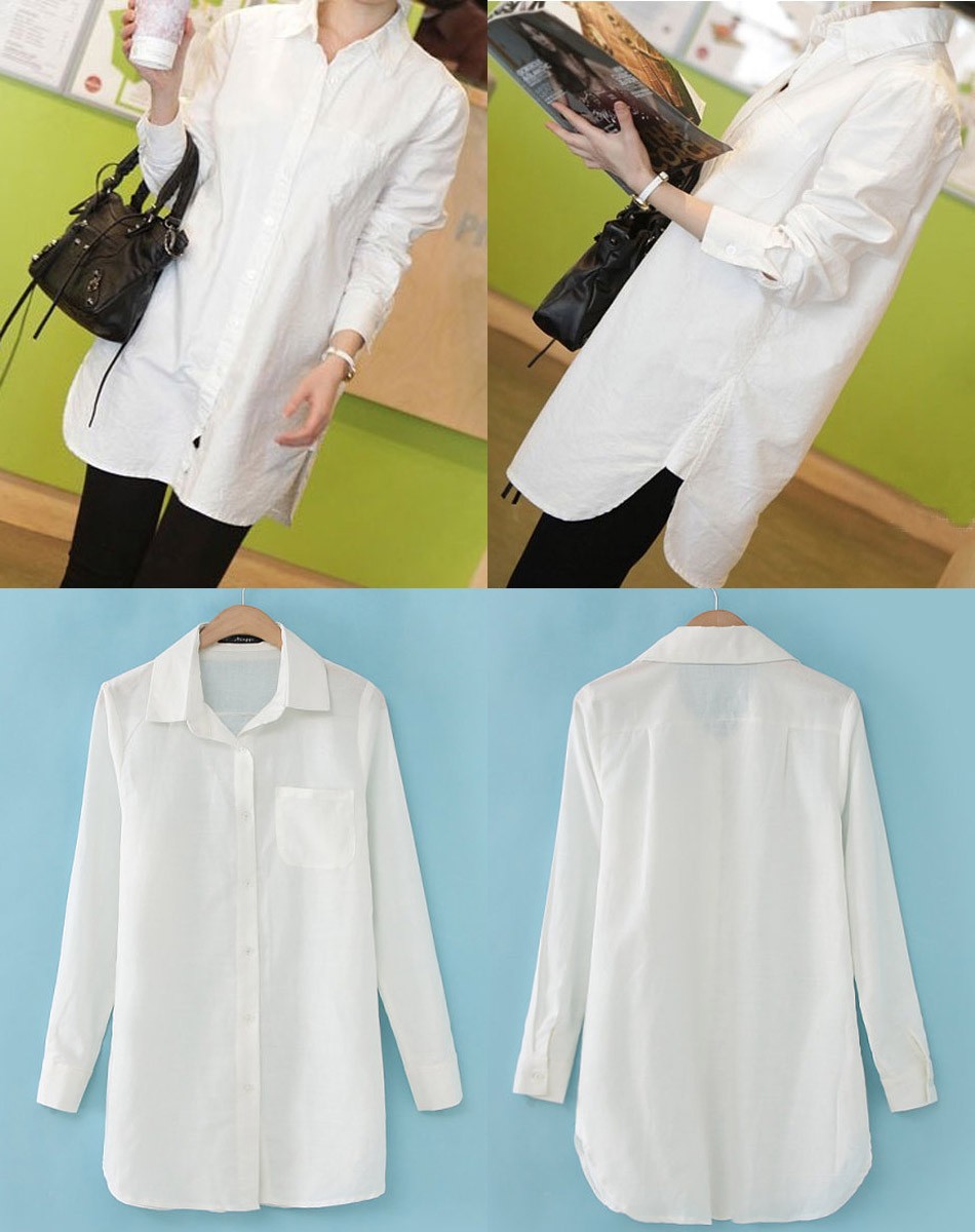 シャツ　春　長袖　レディース　ボタンダウンシャツ　送料無料　 カジュアル  フリーサイズ　白
