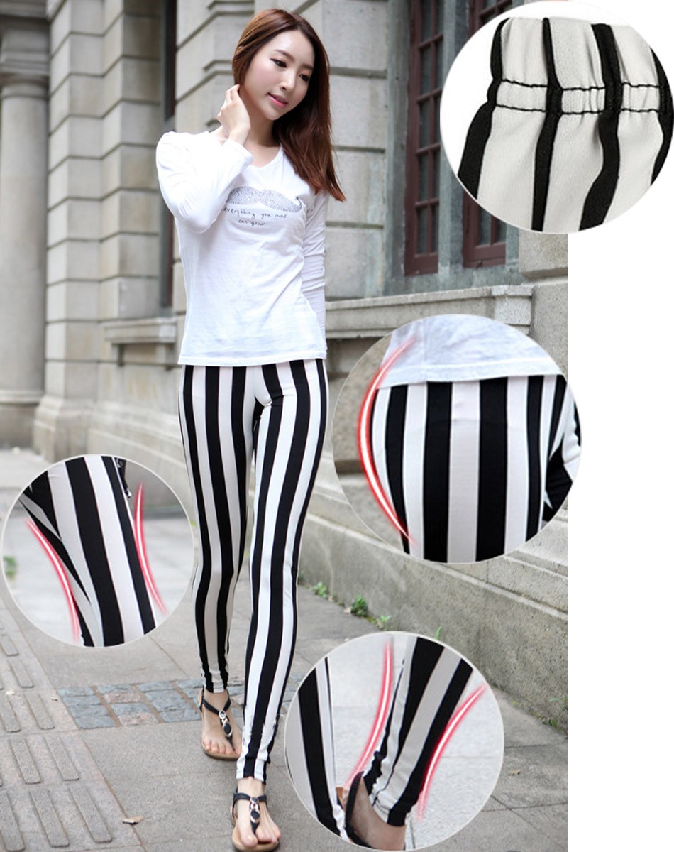 パンツ　レディース ボトムス 　スパッツ　レギンス　春　ストライプ　カラーパンツ