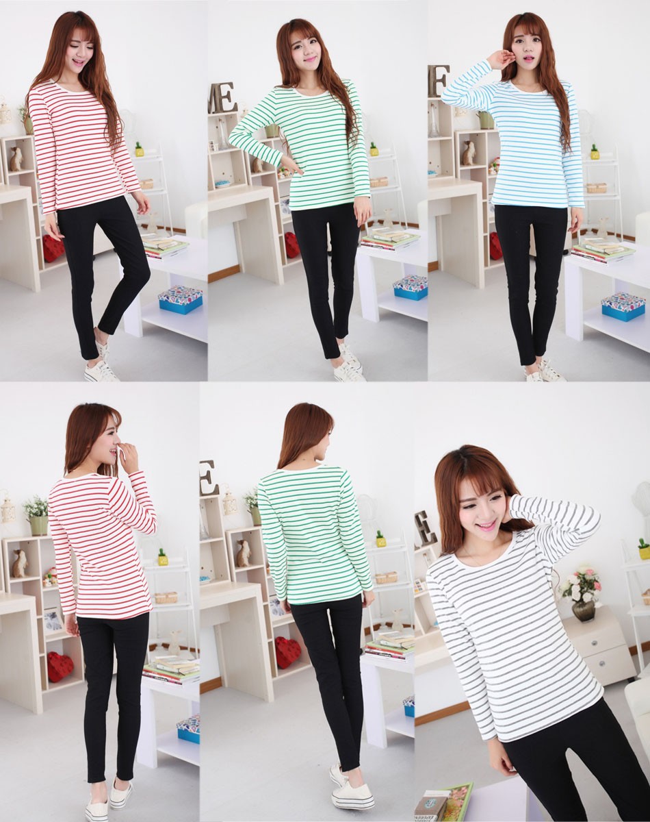 シャツ　春　長袖　レディース　ロングTシャツ　送料無料　 カジュアル  フリーサイズ トップス　ボーダー　カラーシャツ　丸襟