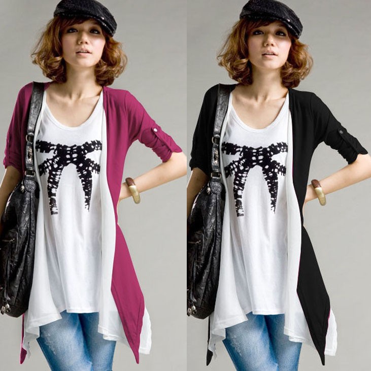 シャツ　春　長袖　レディース　ロングカーディガン　送料無料　 カジュアル トップス　ロングテールカット　セットアップ　シャツとカーディガンの2枚セットです！