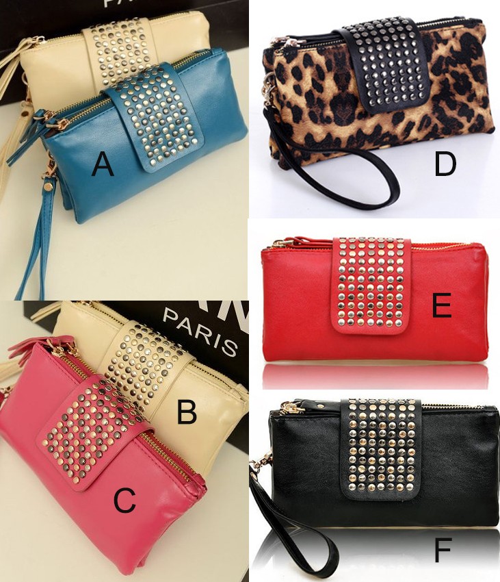 レディース　送料無料　鞄　クラッチバック　2WAY　スタッズ　大人スタッズ　カラー豊富　無地　レオパード