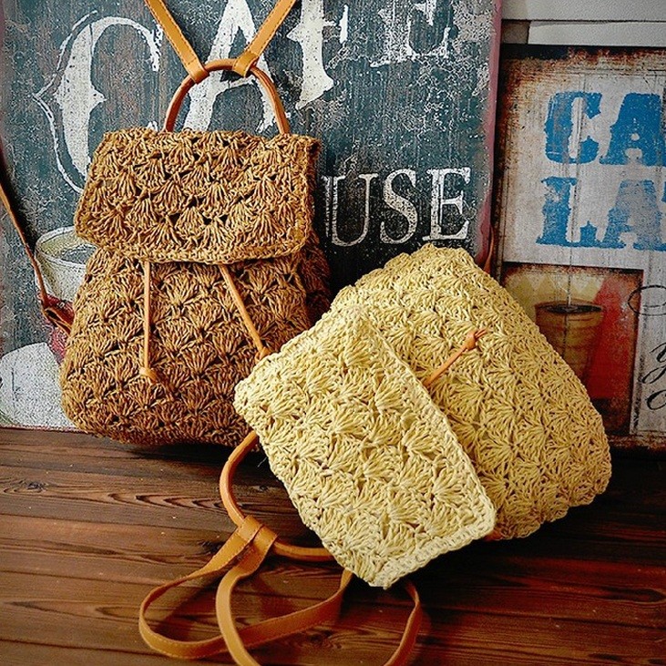 レディース　バッグ　かごバッグ　リュック　天然素材　網目　カジュアル　夏　送料無料