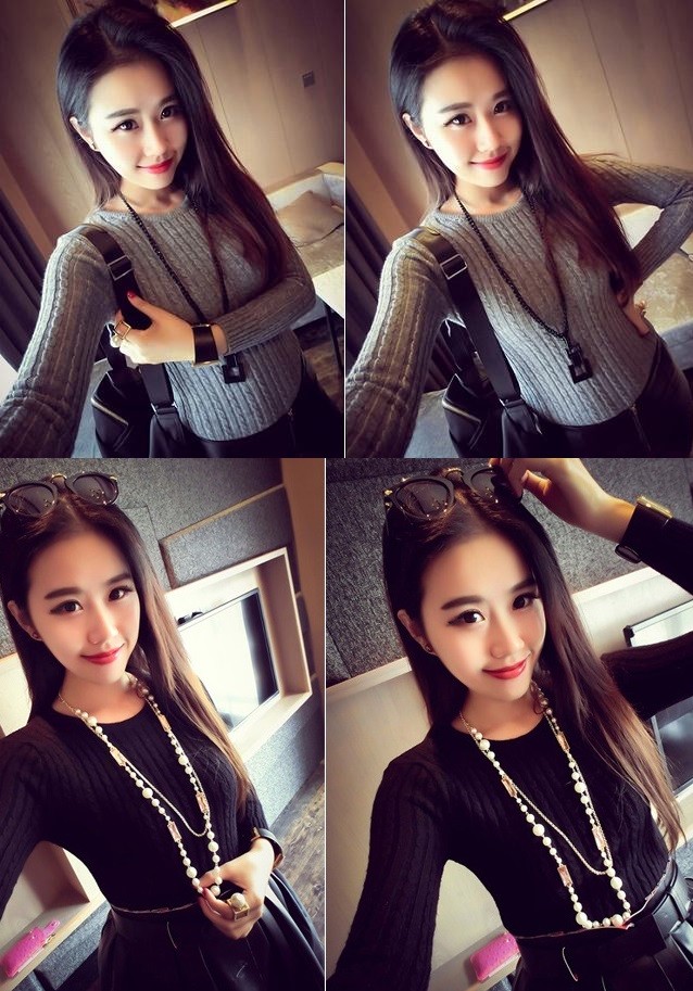 レディース　秋　冬　トップス　ニット　セーター　定番　長袖　シンプル　おしゃれ　レッド　ブラック　グレー　シルバー　送料無料