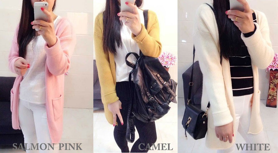 レディース　セーター ニット カーディガン　アウター　羽織　シンプル　長袖　秋　冬　カラバリ　ピンク　グレー　ホワイト　キャメル　グリーン　サーモンピンク　送料無料