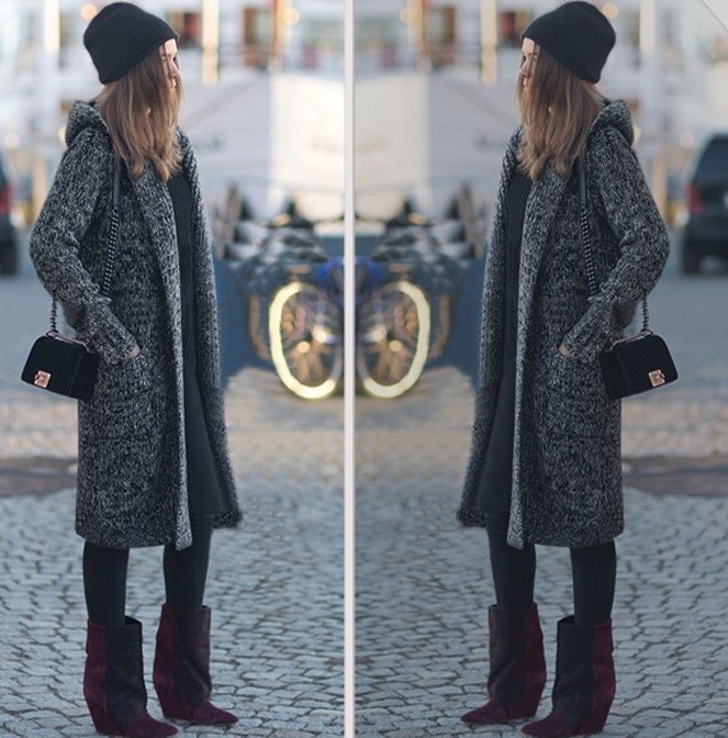 レディース　ニットカーディガン　ロング　アウター　トレンド　グレー　シンプル 秋　冬　羽織　長袖　大きいサイズ　送料無料