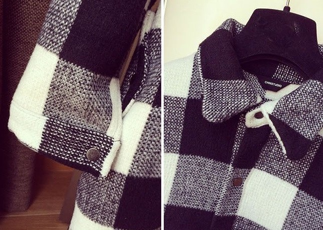 レディース　トップス　シャツ ロングチェックシャツ　トレンド　人気　アウター　ブロックチェック　ブラック　送料無料