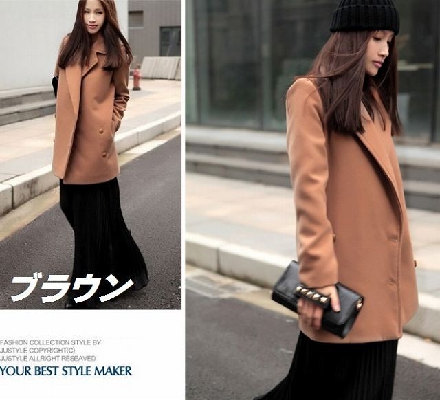 レディース　コート　Ｐコート　ロング　トレンド　シンプル　グリーン　ネイビー　ブラウン　送料無料