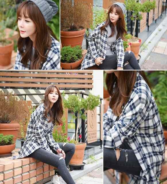 レディース　シャツ　チェック　ロングシャツ　ワンピース　トレンド　人気　レッド　ブルー　送料無料