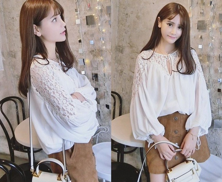 レディース　トップス　ブラウス　シャツ　フェミニン　レース　春　ホワイト　甘め　長袖　チュニック　送料無料
