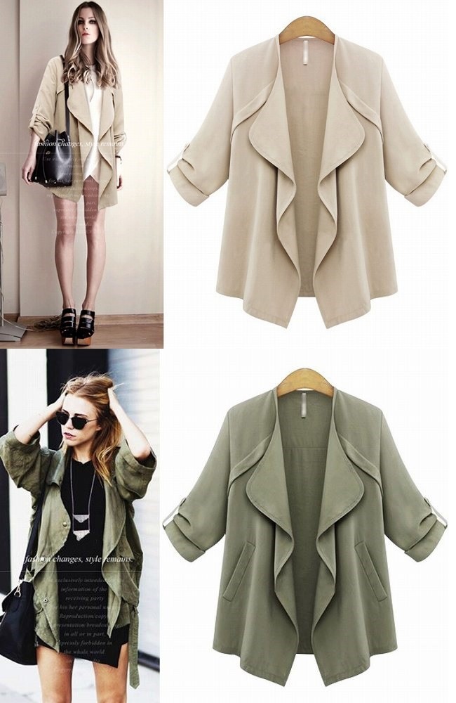 レディース　アウター　スプリングコート　羽織　長袖　カジュアル　フェミニン　ベージュ　カーキ　送料無料