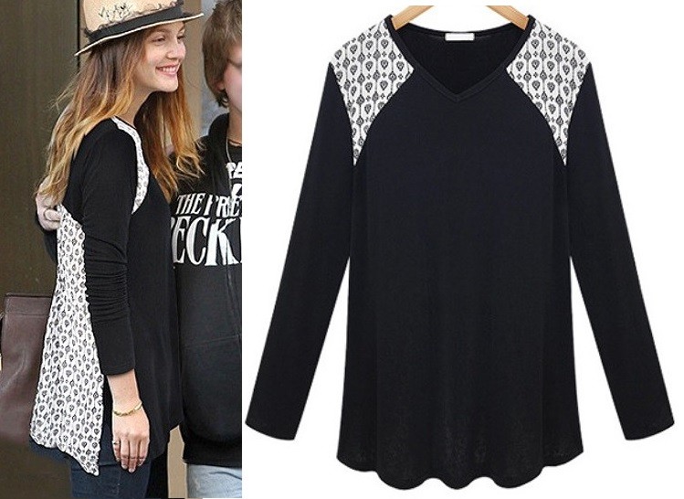 レディース　トップス　ロンＴ　Ｖネック　長袖　カジュアル　ゆるシャツ　ブラック　送料無料